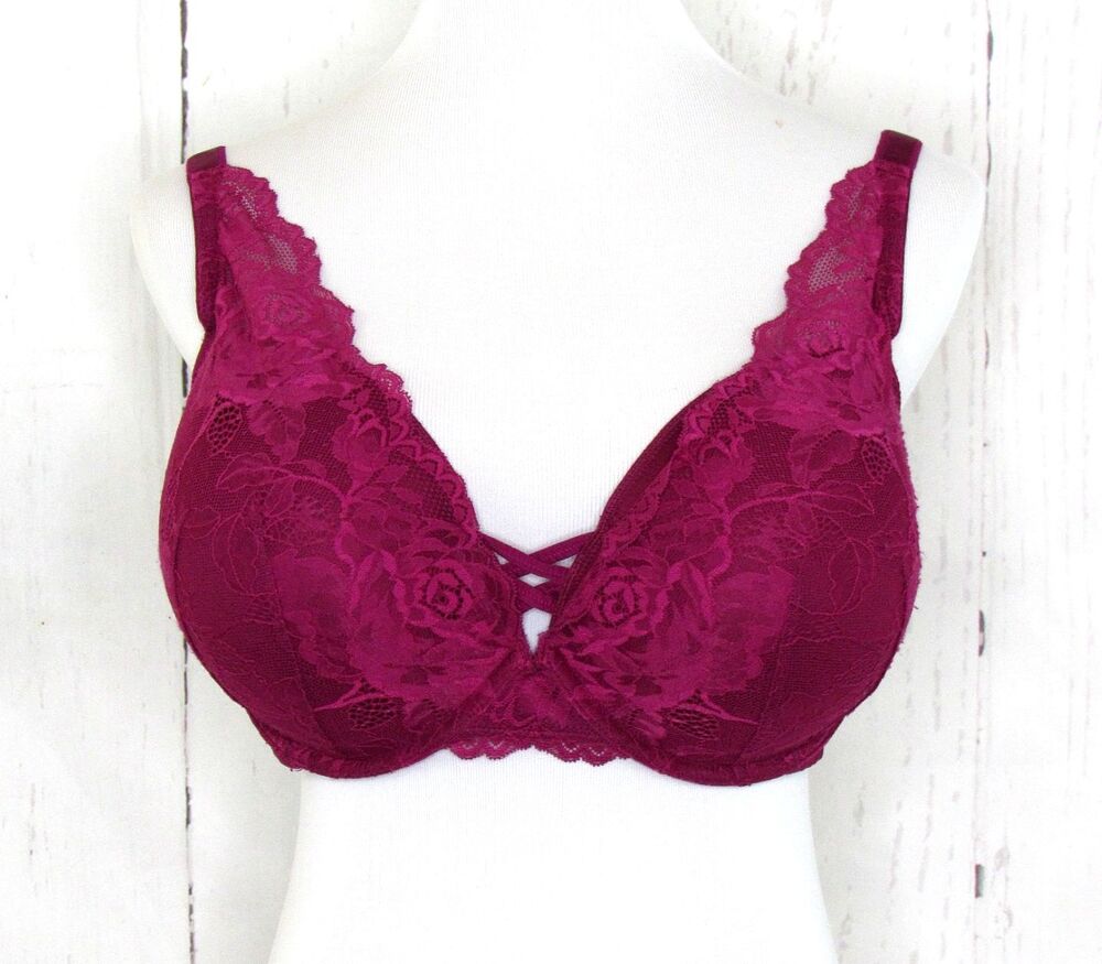 Torrid Curve Push Up Plunge Bra Size 42DD Underwire Padded Pink Lace Multiway